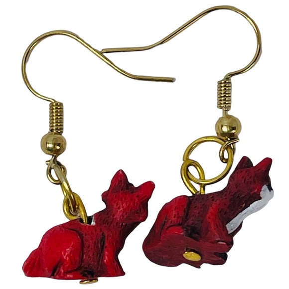 Fox red & white resin charm earrings NEW - Picture 5 of 8